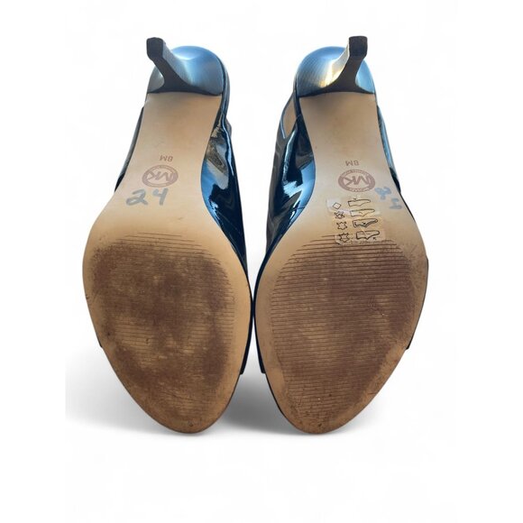 Michael Kors Black Patent Leather Peep Toe Heels Size 8 - Picture 5 of 6